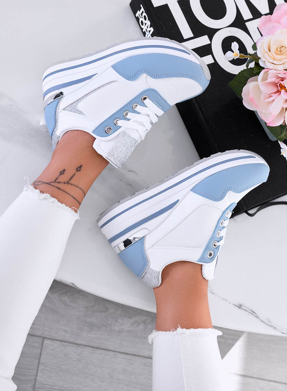 THEA - Blue sneakers with wedge and silver finishes