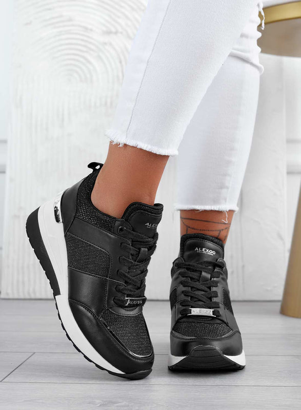 ILIZIA - Black Alexoo sneakers with wedge and silver inserts