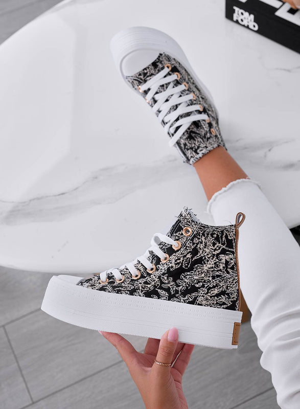 DELFINA - High-top black patterned wedge sneakers