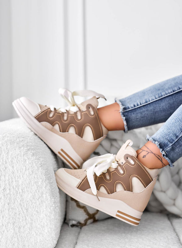 FAUNA - Beige sneakers with inner wedge and fabric laces