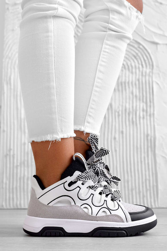 CLELIA - White sneakers with black contrasting panels