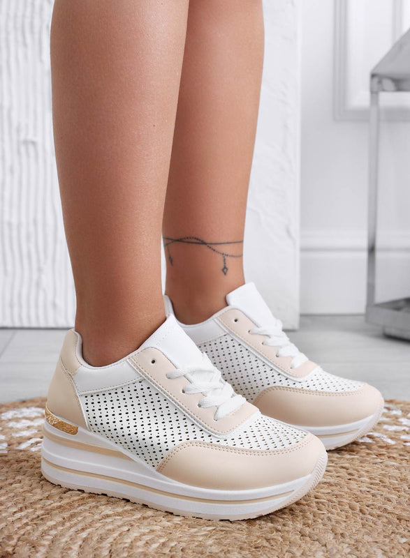 LUE - Beige perforated sneakers with thick sole