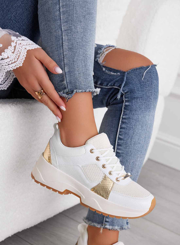 Baskets Alexoo blanches perforées avec inserts dorés