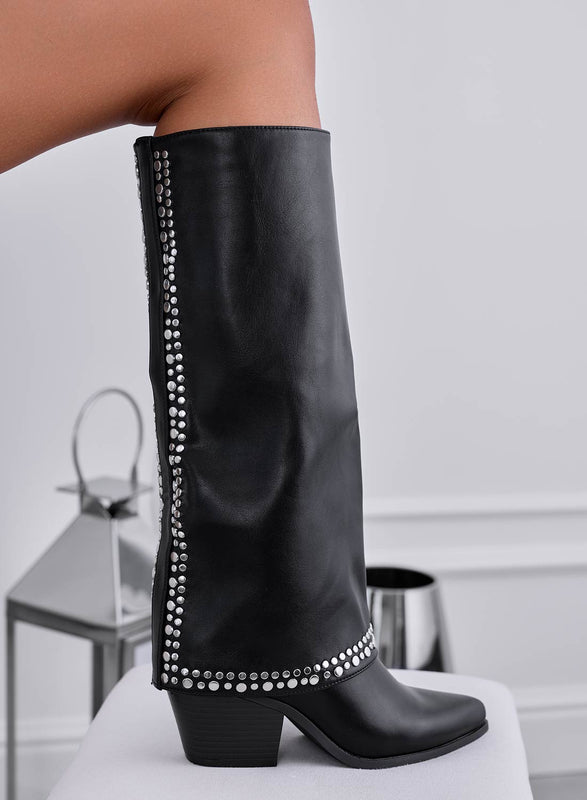 WANDA - Black boots with ball studs and comfortable heel