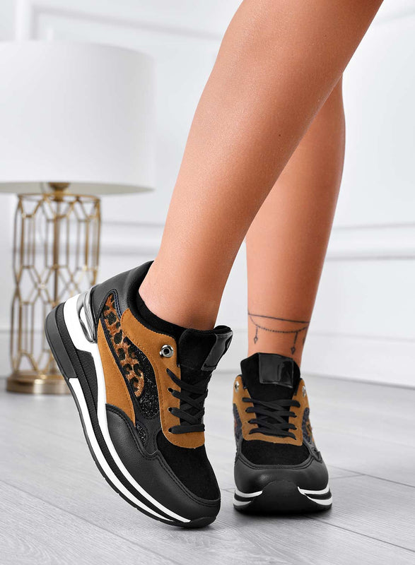 Sneakers nere con inserti glitter e maculati