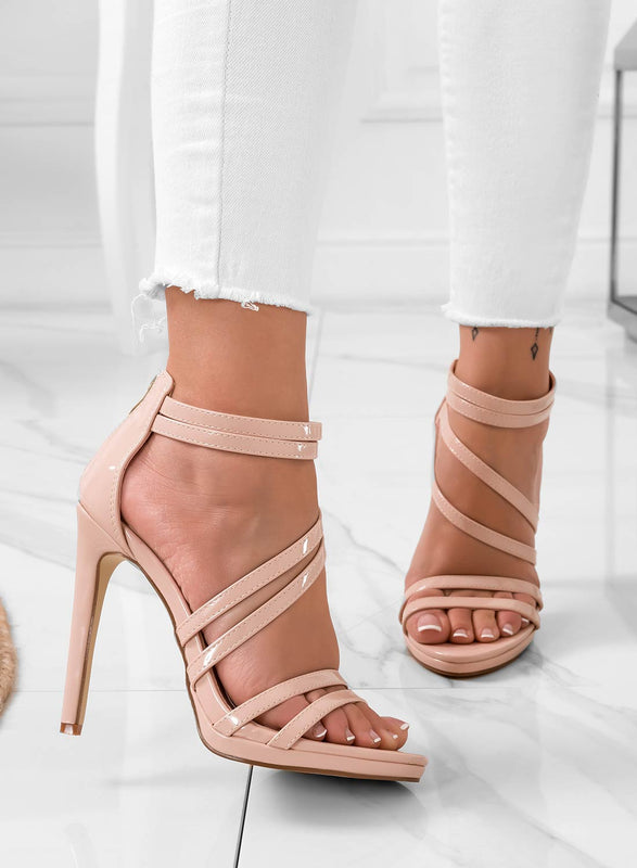 RENATA - Alexoo nude patent leather sandals with high heels