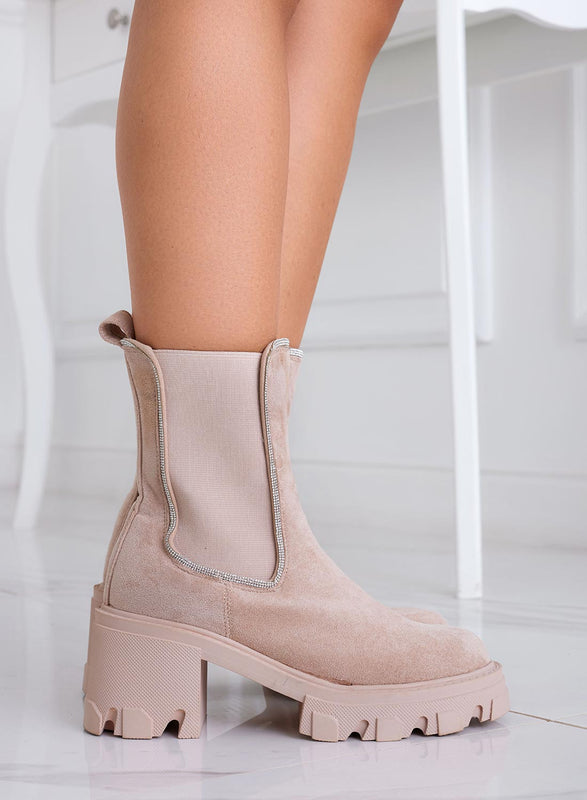 Stivaletti beige Alexoo con elastico e strass