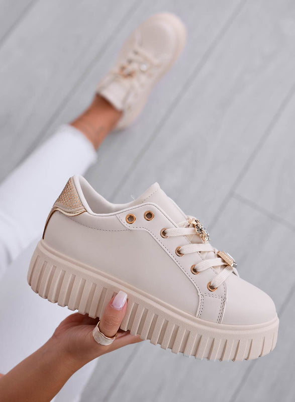 LIDIA - Beige sneakers with jewel bee application