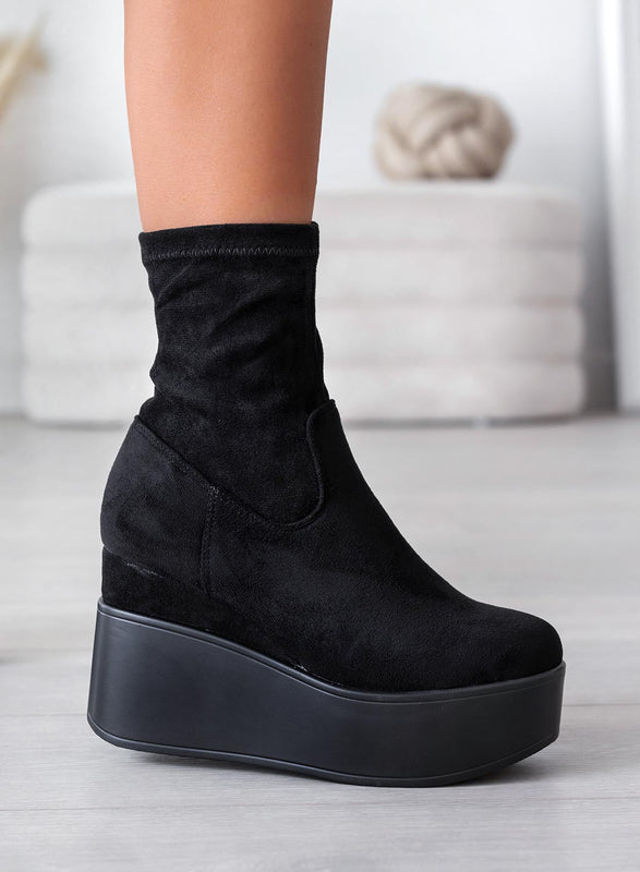 MIAA - Alexoo black suede wedge ankle boots