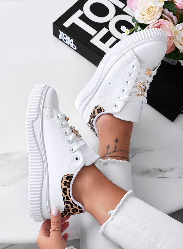 BEVERLY - White sneakers with jeweled bear and spotted back