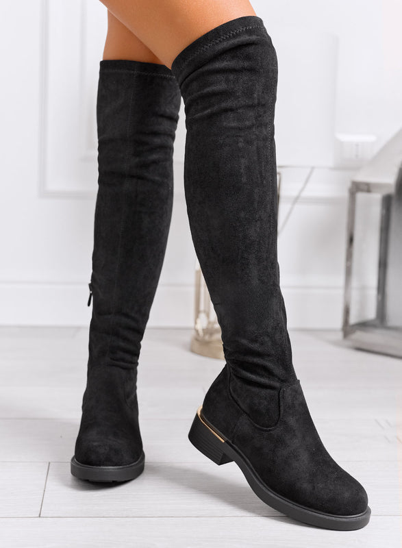 SANDY - Black over-the-knee boots in stretch fabric