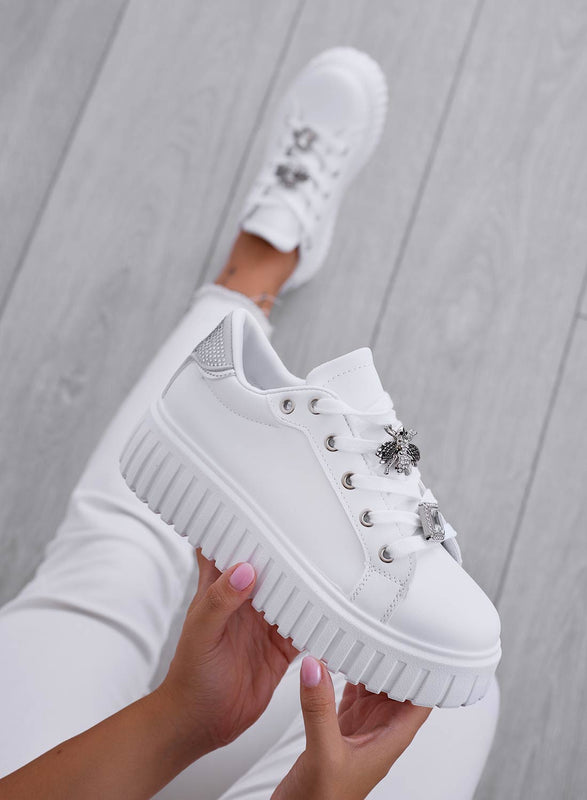 LIDIA - White sneakers with silver jewel bee application