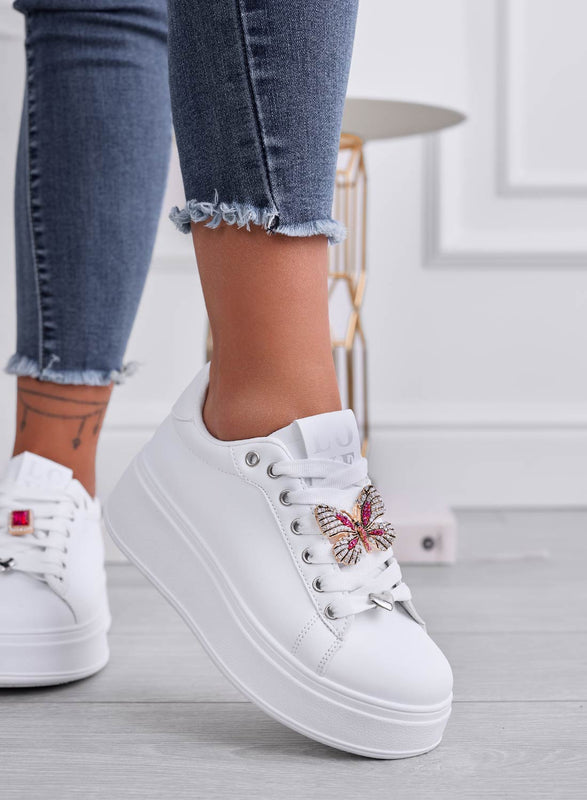 SAVERIA - Zapatillas blancas con adorno de joya mariposa