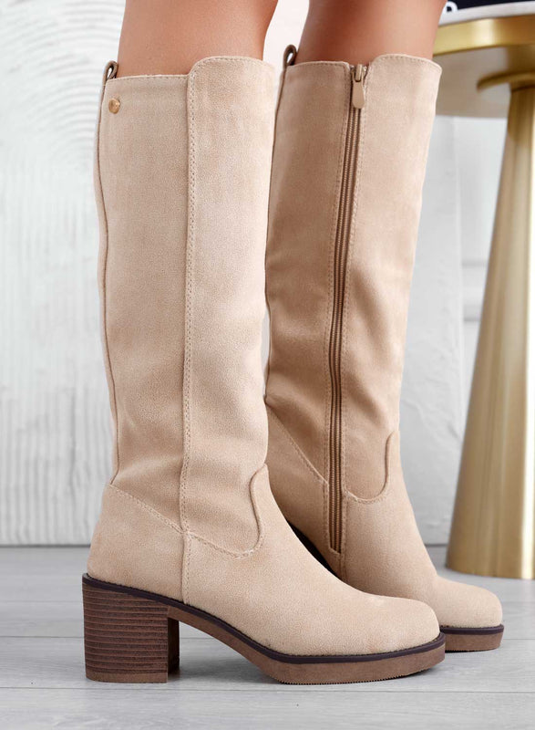 VALERIA - Alexoo beige boots with comfortable heel