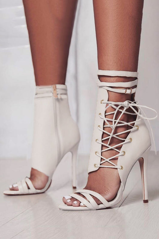 NABILA - White lace-up faux leather sandals