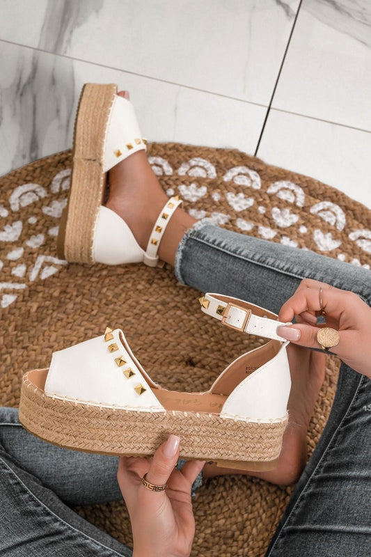 OLIMPIA - White espadrilles with strap and golden studs