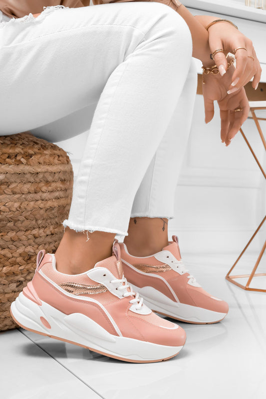 MOLLY - White sneakers with golden and pink details
