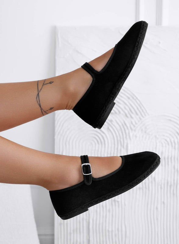 JENNIFER - Black Friulian suede ballerinas with buckle