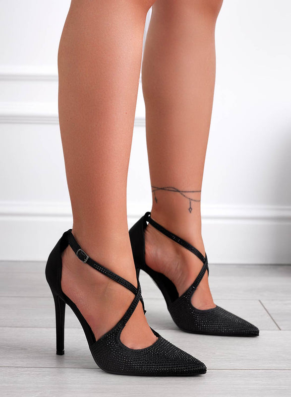 BILLY - Black rhinestone pumps with high stiletto heels