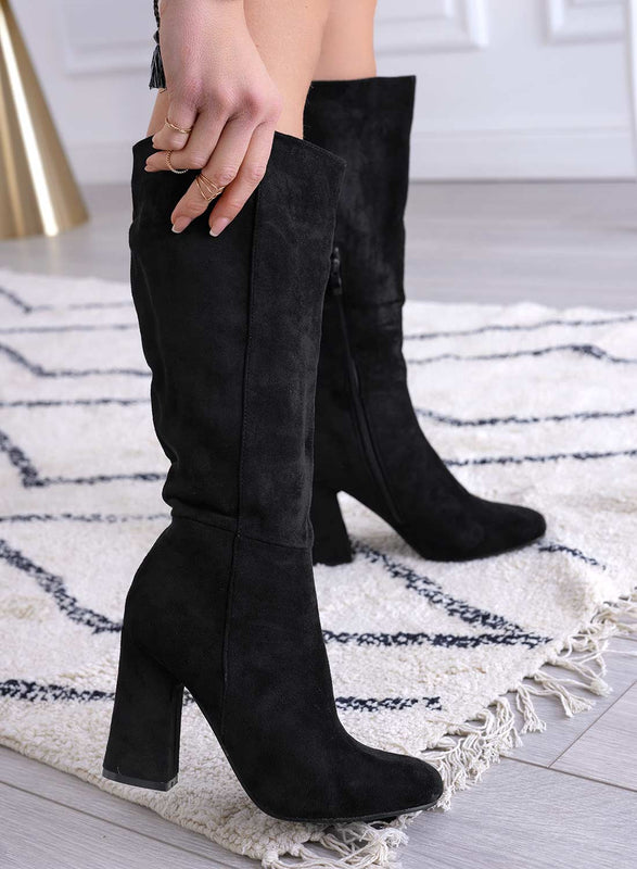 KIMM - Black suede boots with comfortable heel