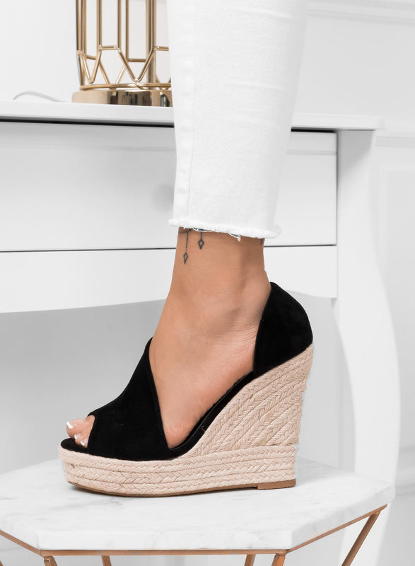 JOLIE - Black espadrilles with rope wedge