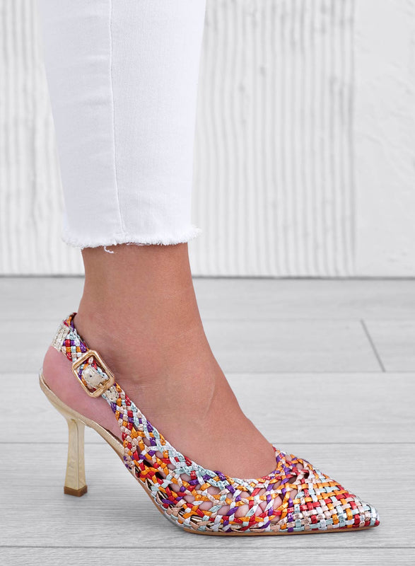 PERRY - Multicolor slingback pumps with gold high heel