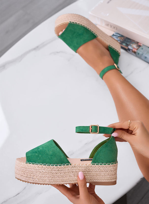 LICIA - Green espadrilles with wedge and strap