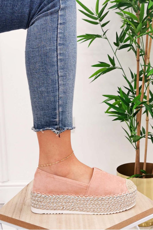 BRISEIDE - Pink suede espadrilles with rope wedge