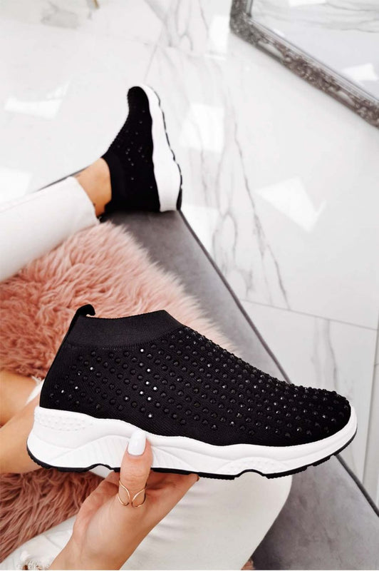 SERENA - Black sneakers in elastic fabric and rhinestones