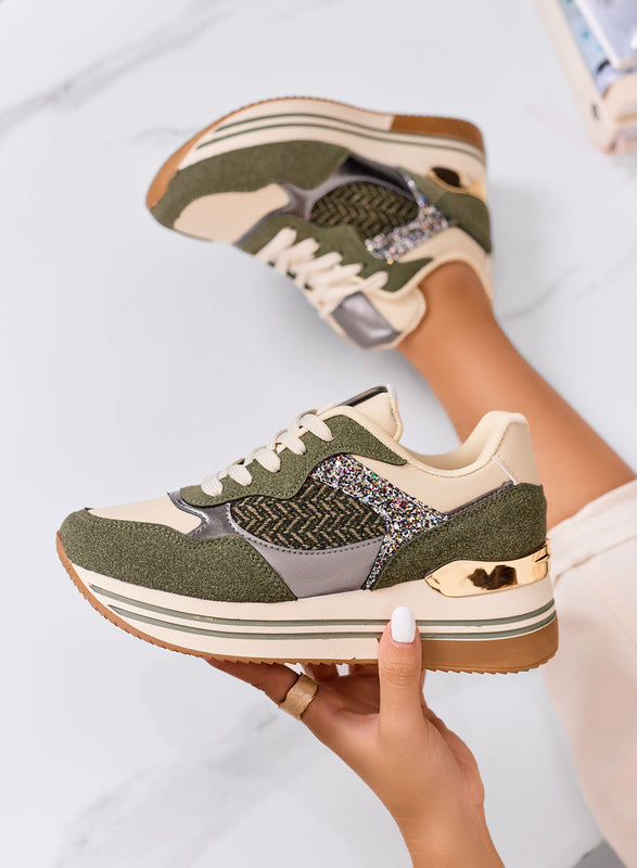 RUBINA - Green sneakers with glitter and metallic details