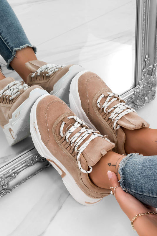 DELIZIA - Beige suede sneakers with thick sole