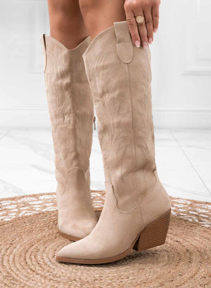 ELEVEN - Beige Texan camper boots with comfortable heel