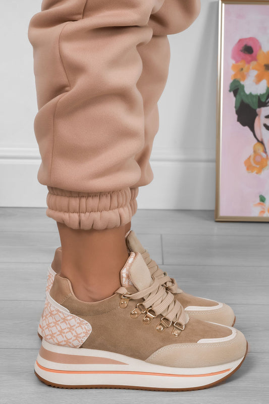 MARINA - Beige sneakers with chunky sole