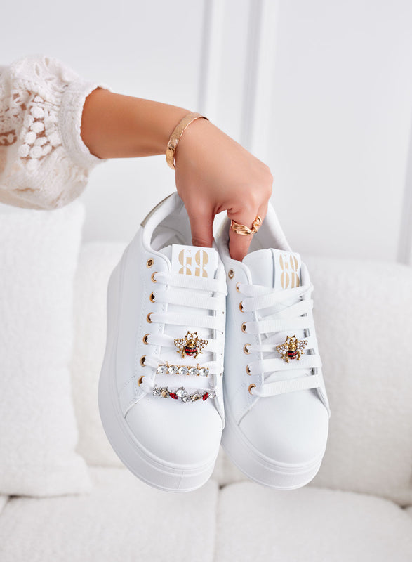 ASHER - White sneakers with gold jewel application