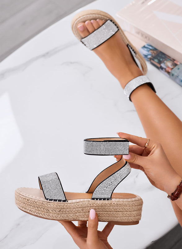 VEGAS - Black jeweled espadrille sandals Alexoo