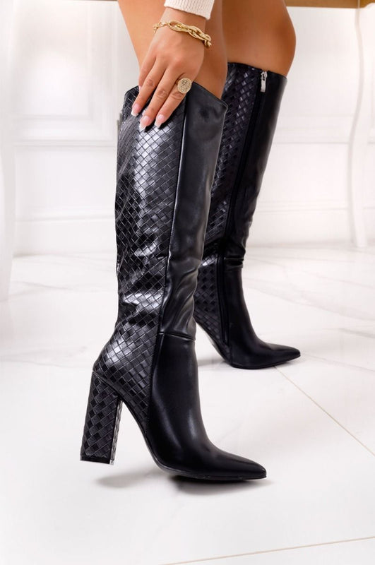 MELANIA - Black faux leather boots with block heels