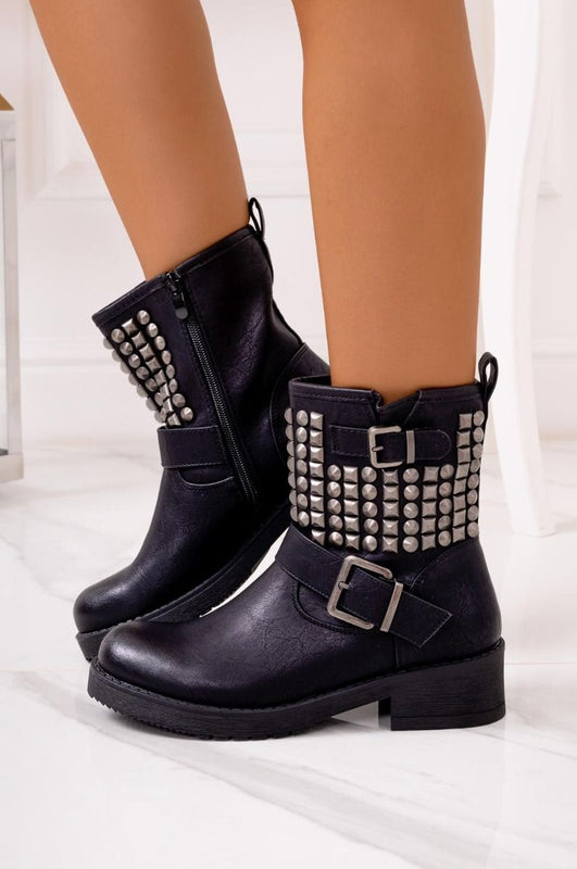 FRANCESCA - Black biker boots with studs