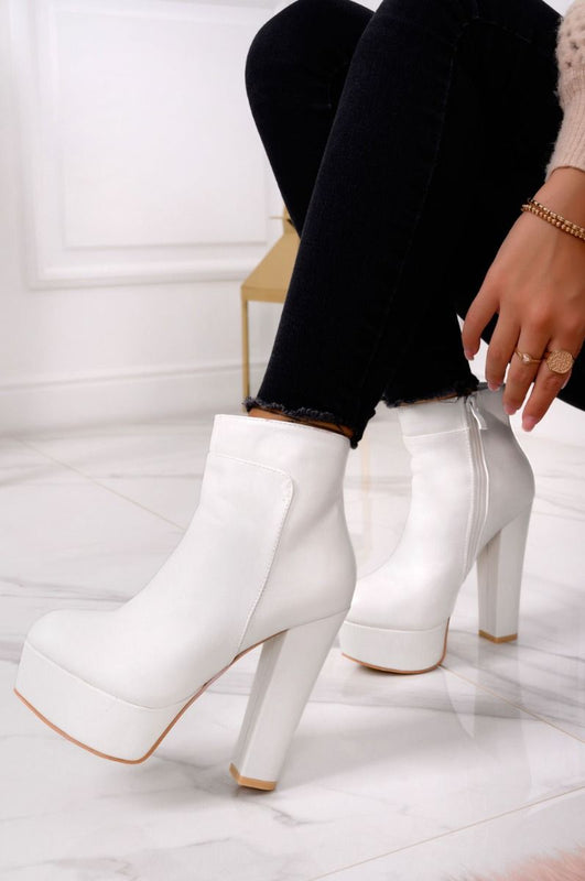 FELICIA - White faux leather ankle boots with high heels