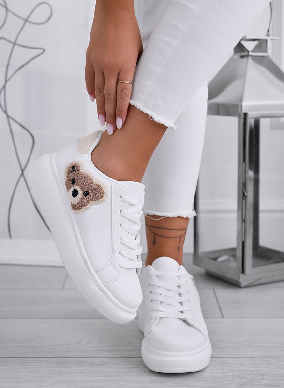 ASTRID - White sneakers with taupe teddy in sponge