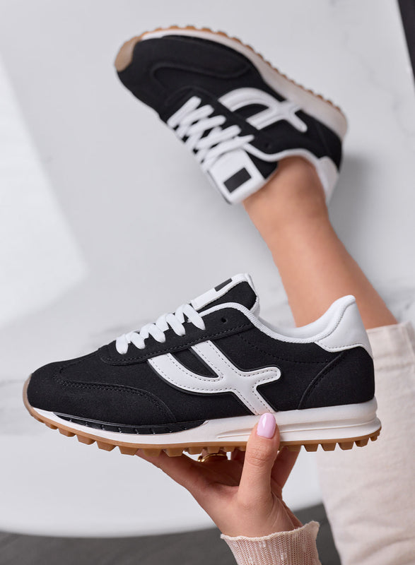 MONICA - Sneakers nere con inserti e lacci bianchi