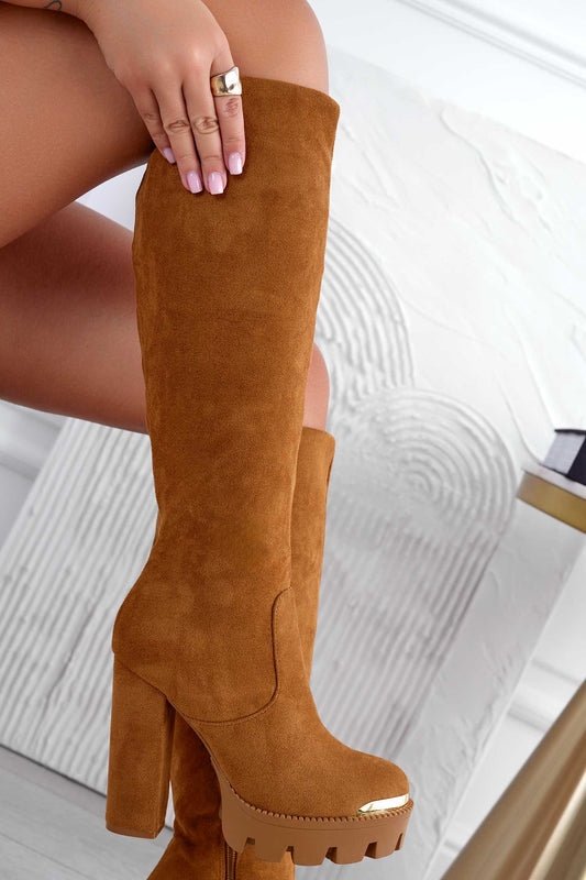 JOSEPH - Botas camel de ante con vuelta