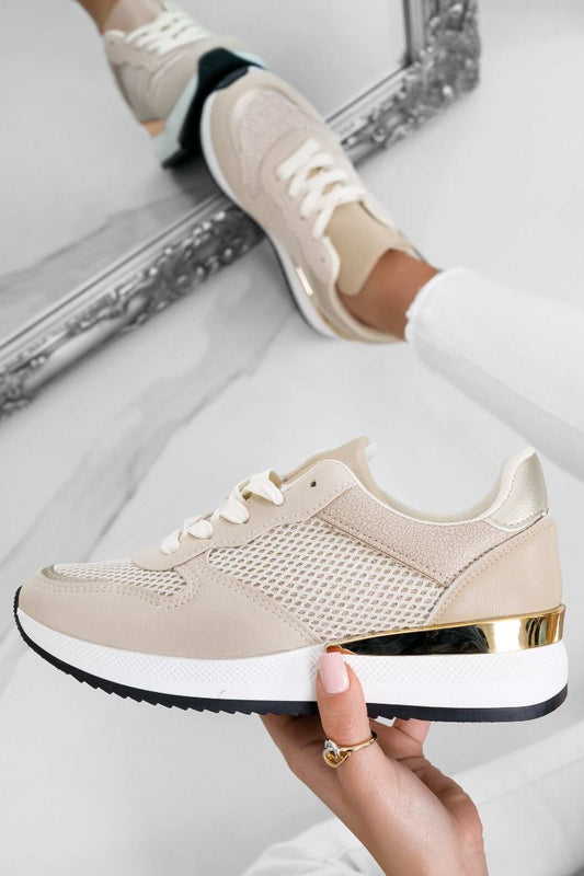 HILARY- Beige sneakers with laminated and golden details