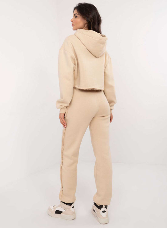 Beige two-piece fleece tracksuit with "Brooklyn" print
