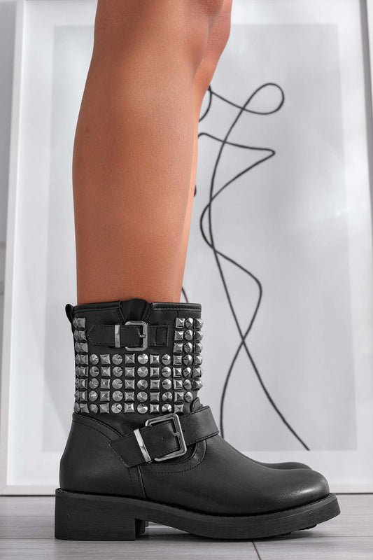 GIOIA - Black biker boots with studs