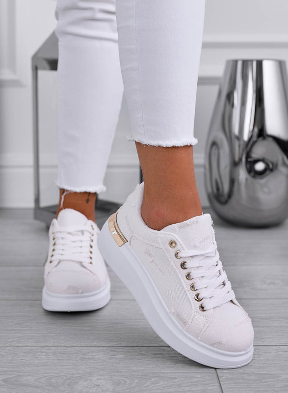 EDEN - Cream sneakers with gold plate