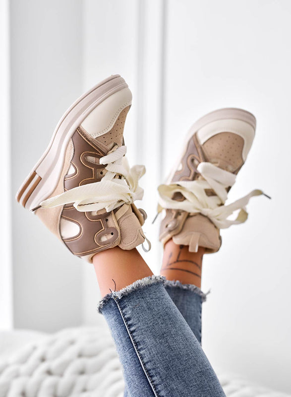 FAUNA - Beige sneakers with inner wedge and fabric laces