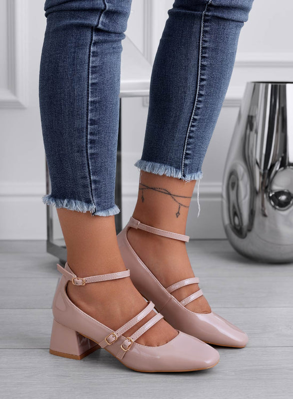 BETH - Escarpins Mary Jane nude à lacets en vernis