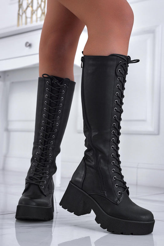 LORELLA - Black lace-up boots with laces