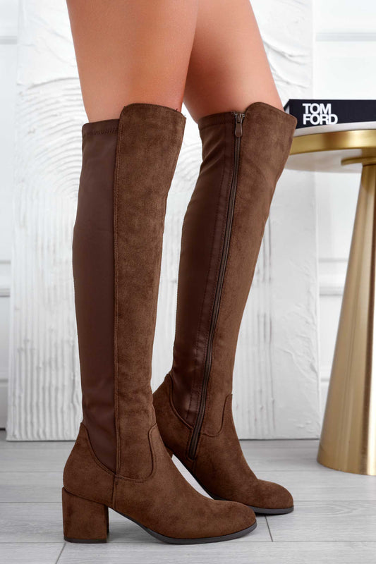 VENIA - Botas marrones por encima de la rodilla en tejido elástico