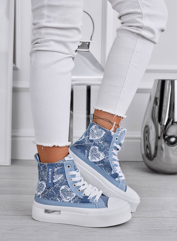 BARTH - Zapatillas altas azul vaquero con estampado